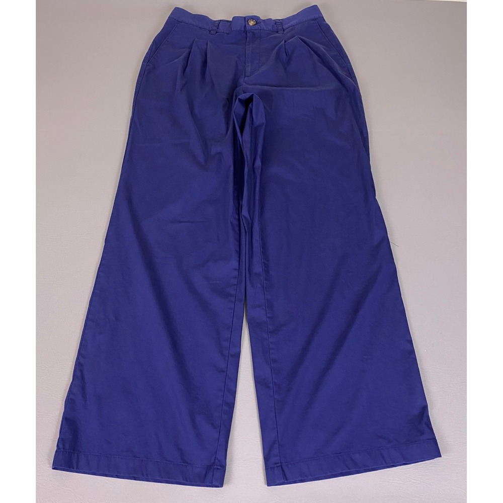 Lands End Wide Leg Pants Women's Size 10 Royal Blue Pleated Chino Relaxed Fit